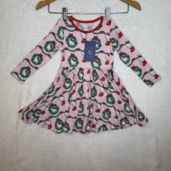 New With Tags QR Textile Hello Kitty ChristmasBamboo Girls 3T Pink Twirl Dress - Picture 1 of 6
